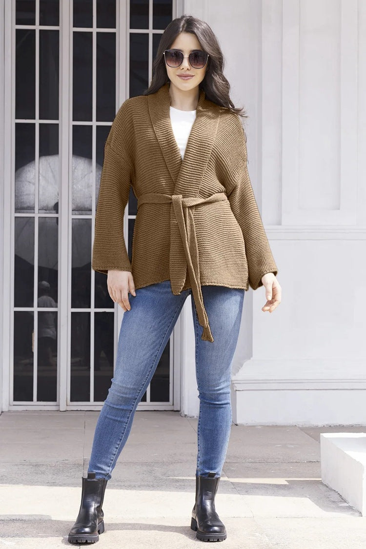 Ladies elegant knitted cardigan with belt and soft material Lune London