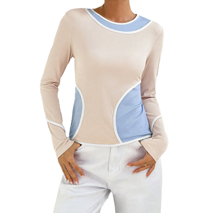 Chemise à manches longues pour femmes avec des combinaisons de couleurs courbées et des fibres élastiques Chic & Stil