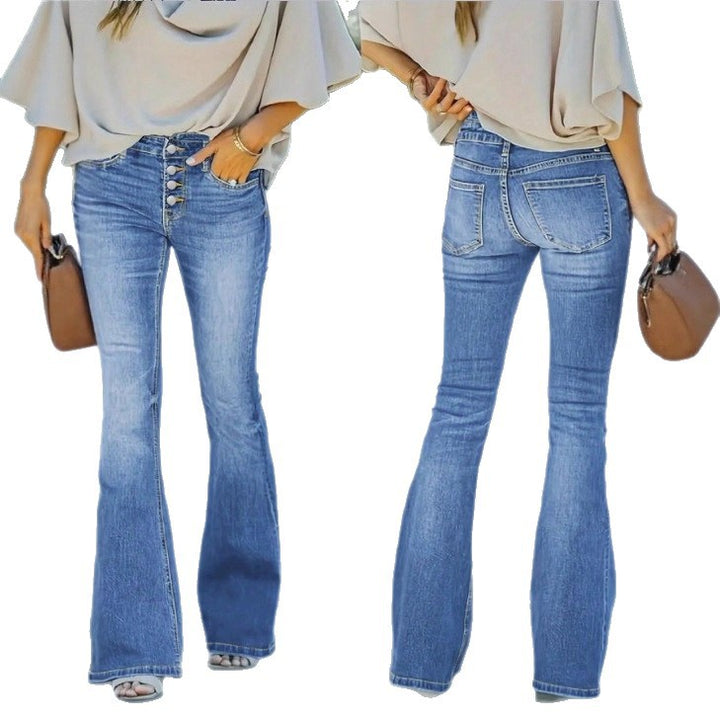 Ladies high-waisted flare jeans with decorative button placket and sculpting fit Amarae