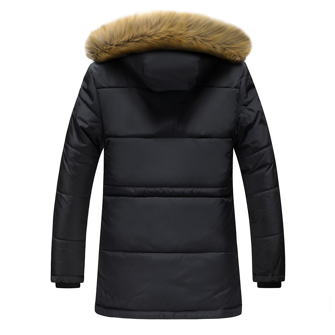 Men's Urban Winter Parka with double closure, fur-lined hood, and multifunctional utility pockets Amarae