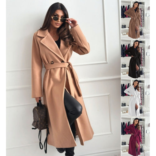 Ladies elegant fitted trench coat with closed collar and belt Amarae