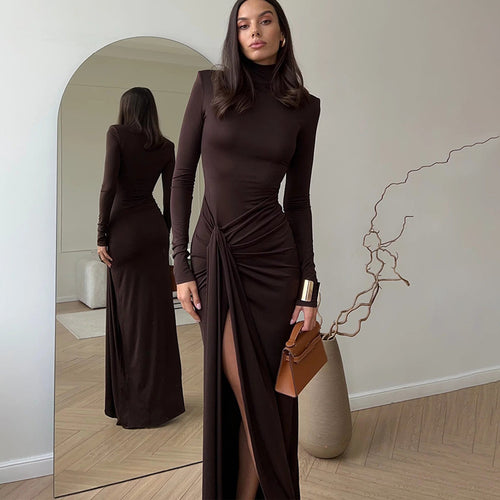 Maxi dress for women with textured draped design and high slit Amarae