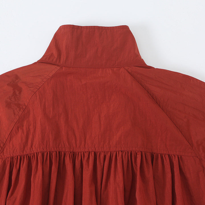 Women's Lightweight Cropped Bomber Jacket with Stand Collar, Elastic Hem and Snap Button Placket Amarae