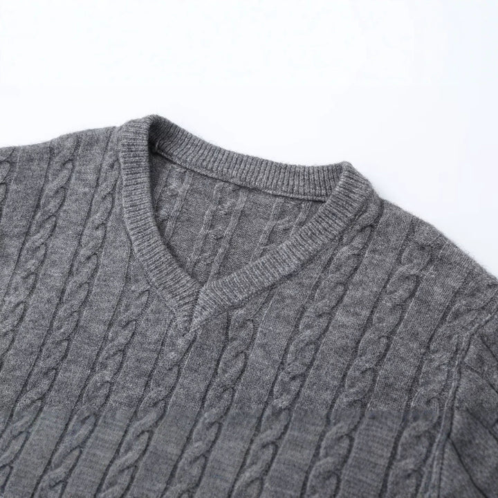 Women's Oversize Cable Knit Sweater with V-Neck and Wide Ribbed Cuff Amarae