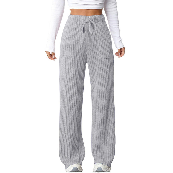 Ladies Wide Ribbed Lounge Pants with Drawstring and Patch Pockets Amarae