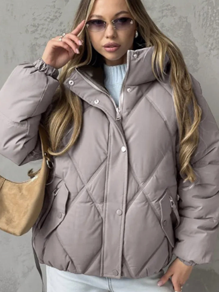 Women's Quilted Diamond-Quilted Puffer Jacket with Hood and Concealed Zipper Amarae
