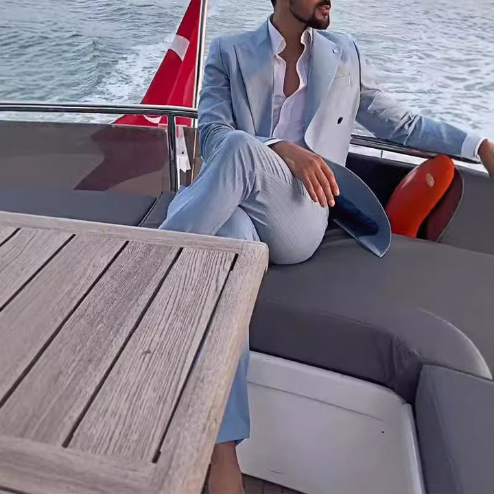 Elegant double-breasted suit for men with a striped pattern Lune London