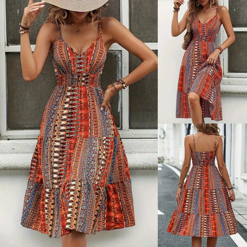 Maxi dress for women with an elegant patchwork pattern and a high slit Amarae