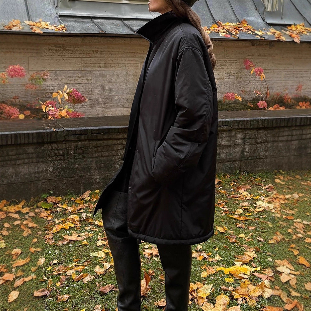 Women's transitional winter coat with minimalist quilting, high-closing collar and snap button closure Amarae