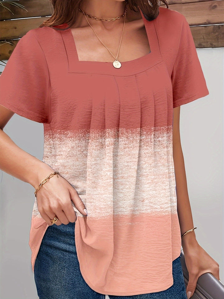 Women Short Sleeve Square Neck Top with Ruffles Lune London