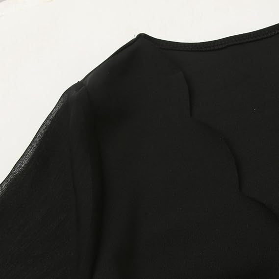 Elegant mini dress for women with V-neck, transparent sleeves, and rhinestone accents Lune London