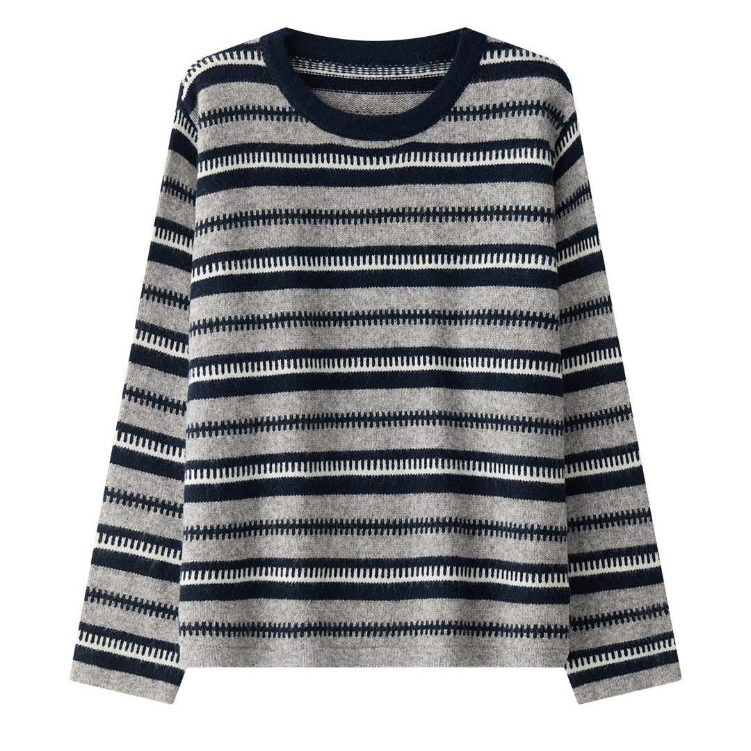Women's Striped Chunky Knit Sweater with Mohair Look and Boxy Cut Amarae