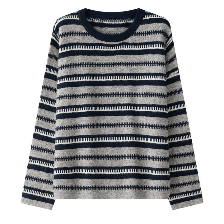 Women's Striped Chunky Knit Sweater with Mohair Look and Boxy Cut Amarae