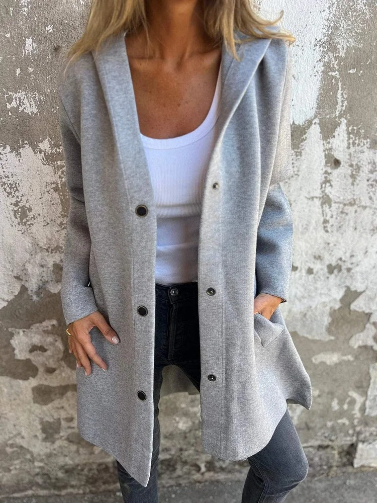 Women's Hoodie Coat with Snap Buttons and Oversized Silhouette Amarae