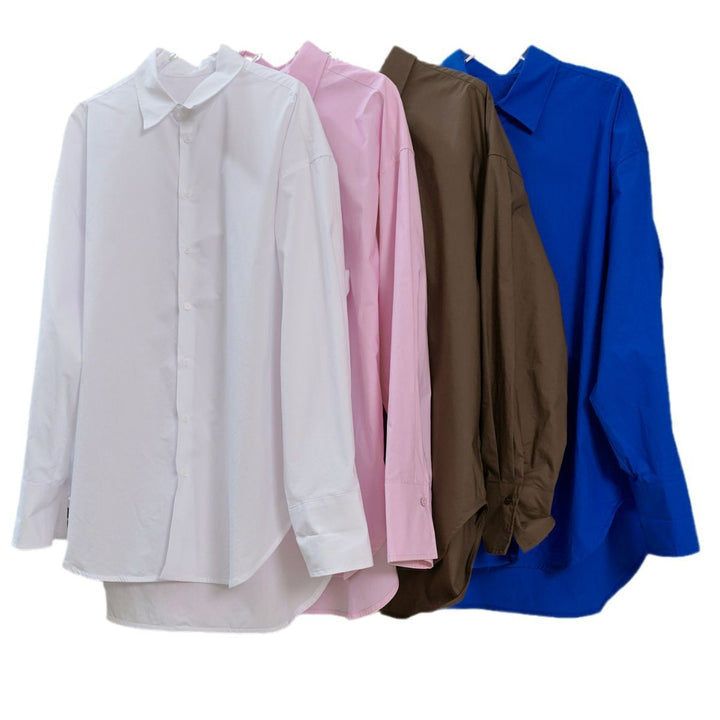 Women Extra Wide Cotton Poplin Shirt in Tunic Look with Extended Back Amarae
