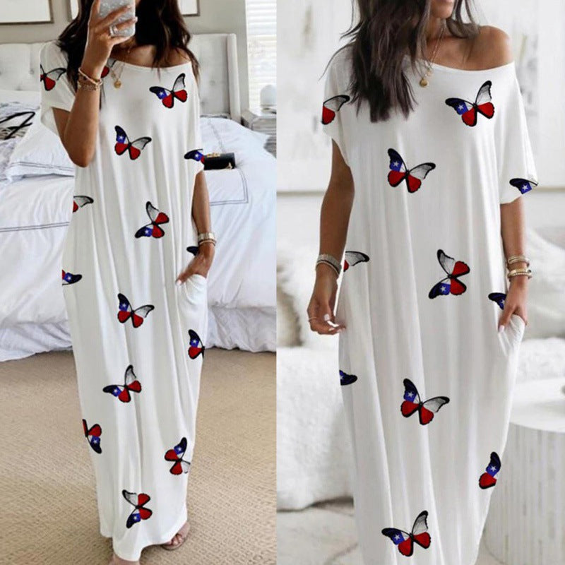 Lune London Off-Shoulder Butterfly Print Maxi Dress for Women