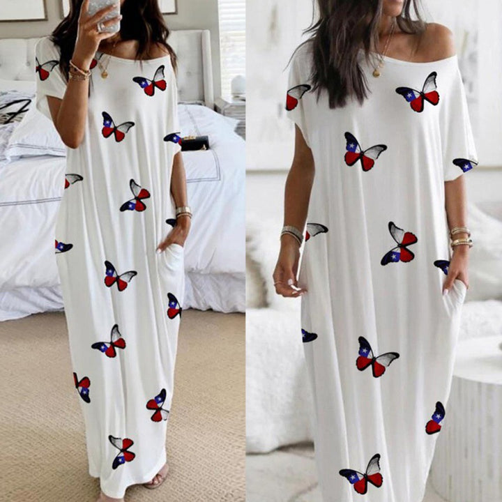 Lune London Off-Shoulder Butterfly Print Maxi Dress for Women