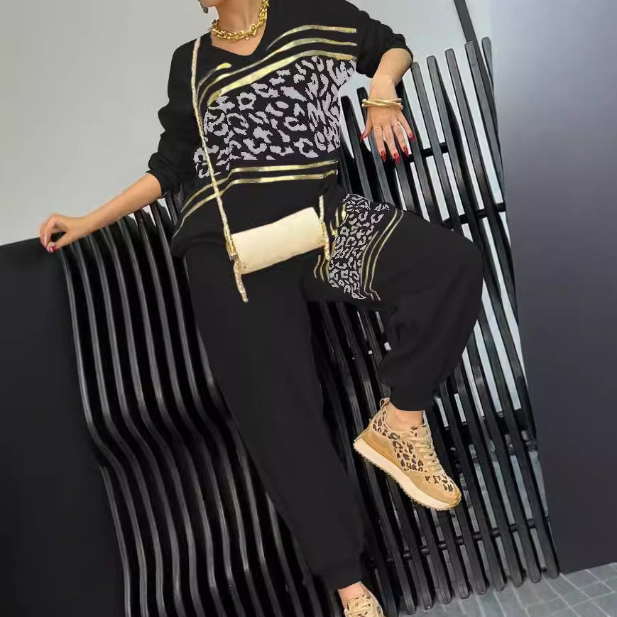 Ladies Fashion Leisure Set with Leopard Pattern and Luxurious Accents Lune London