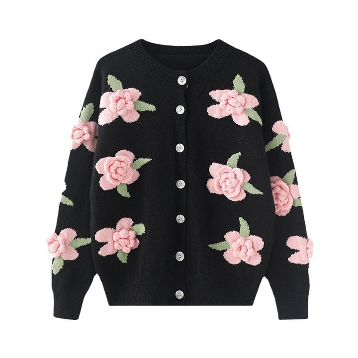 Cardigan pour dames avec motif floral élaboré et fermeture à boutons Chic & Stil