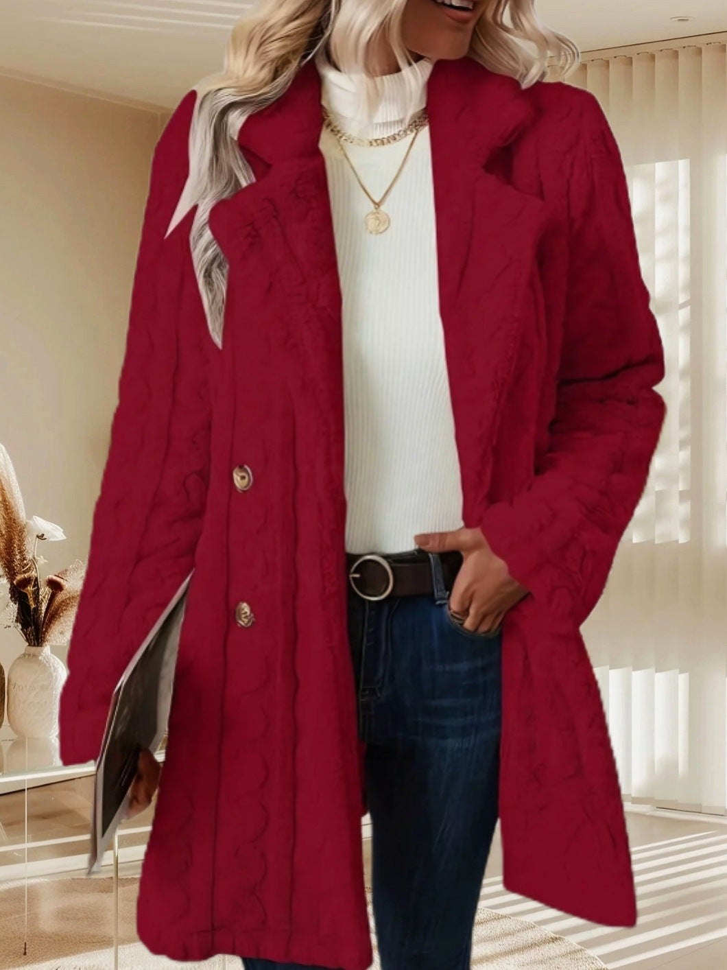 Hooded coat for women with structured design and large buttons Lune London