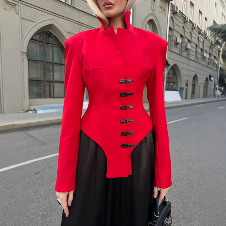 Ladies Tailored Stand Collar Blazer with Corset Tailoring Amarae