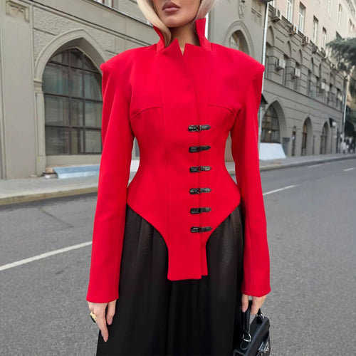 Ladies Tailored Stand Collar Blazer with Corset Tailoring Amarae