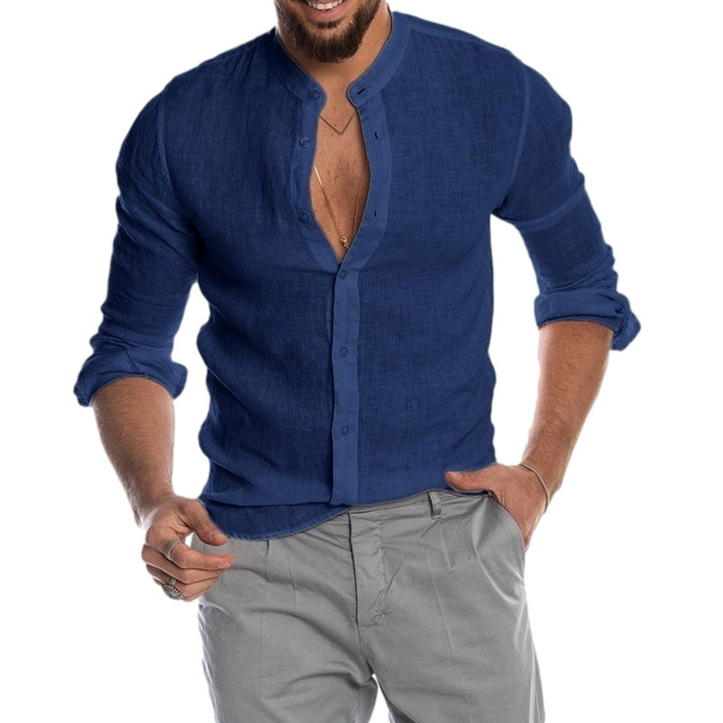 Linen shirt for men with a modern Henley collar and a Lune London structure