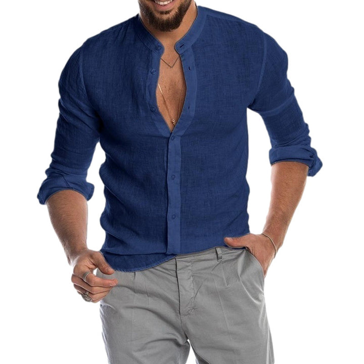 Linen shirt for men with a modern Henley collar and a Lune London structure