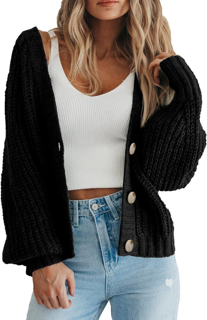 Women Oversized Knit Cardigan with Chic Button Detail and Style