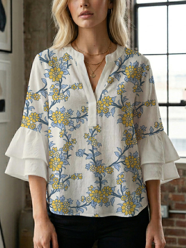 Women's blouse with voluminous sleeves and floral design Lune London