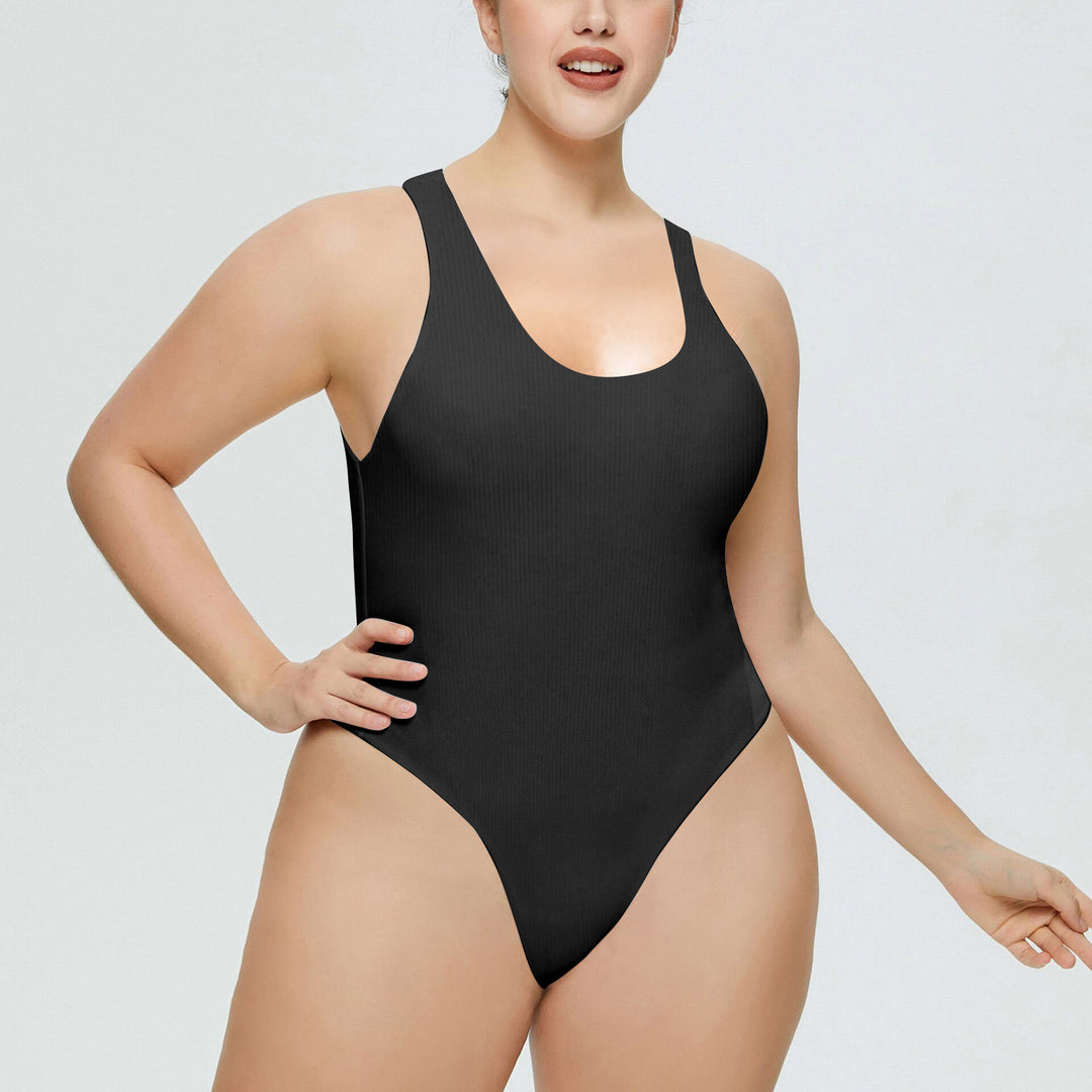 Ladies High Neck Ribbed Swimsuit Lune London