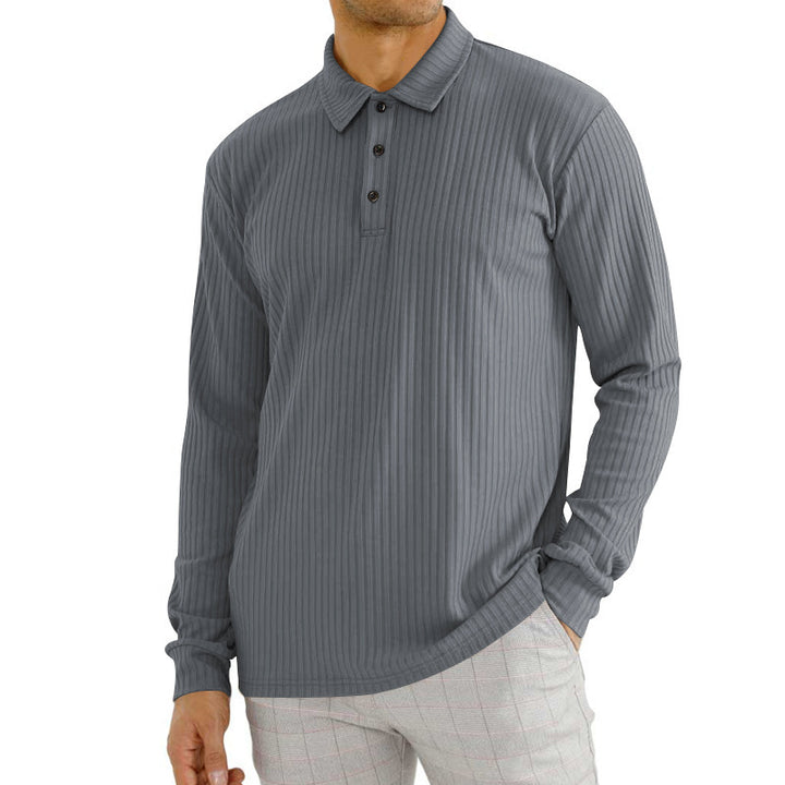 Men's long sleeve polo with texture and button placket Lune London