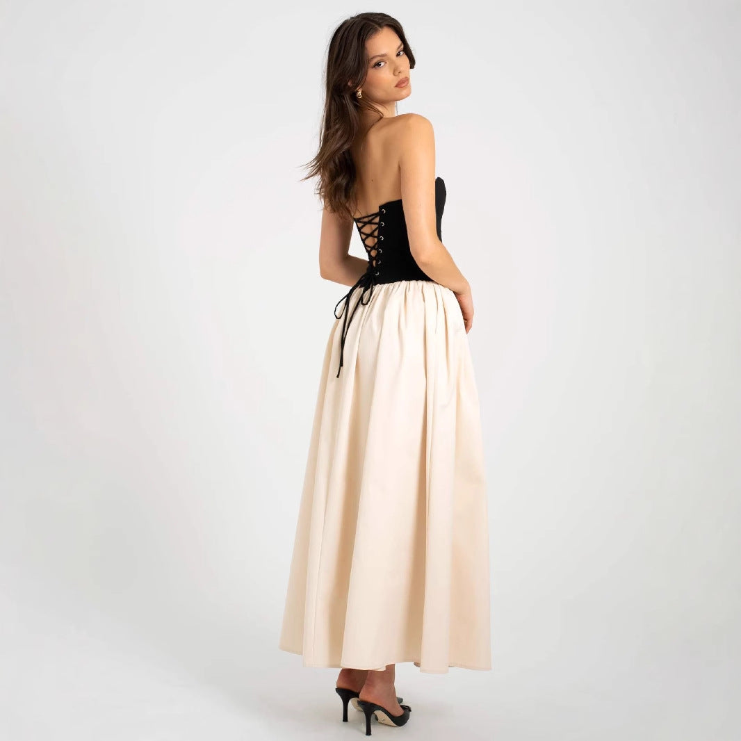 Women Long Evening Gown with Bustier Top and Flared Skirt Lune London