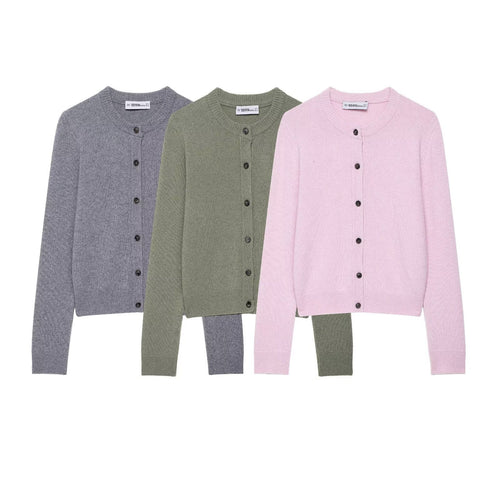 Women's knitted jacket with button placket and classic round collar Amarae