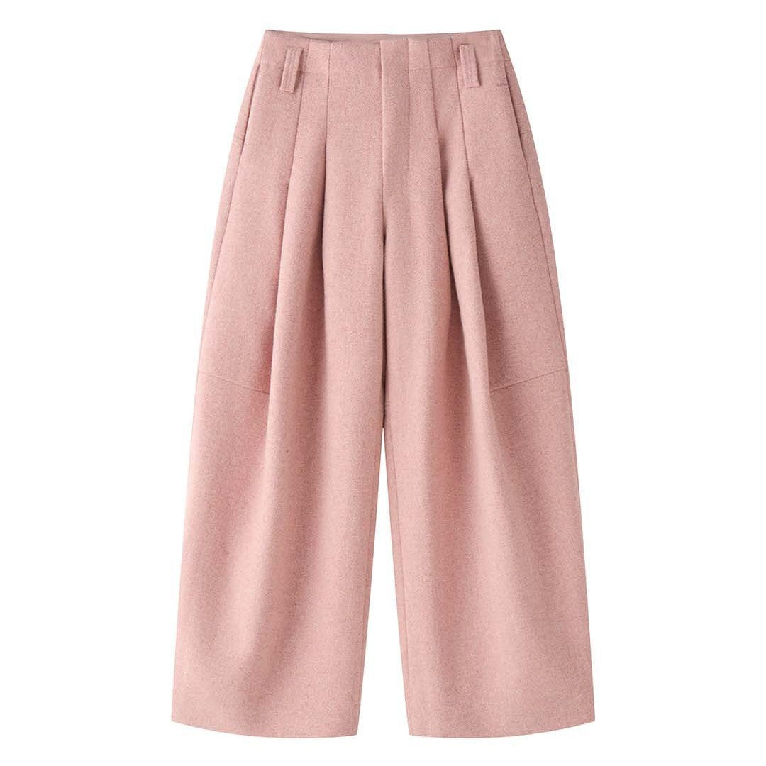 Women's High-Waisted Wool Blend Trousers with Wide Leg and Crease Amarae