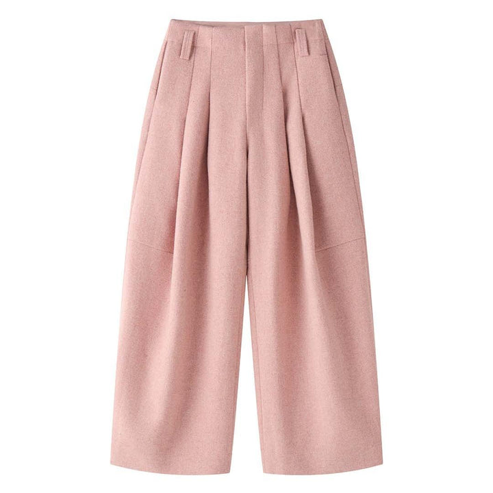 Women's High-Waisted Wool Blend Trousers with Wide Leg and Crease Amarae