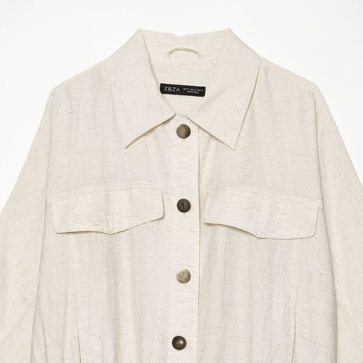 Women Loose-Fit Lightweight Shirt Jacket with Three-Quarter Sleeves, Chest Pockets and Elastic Hem Amarae