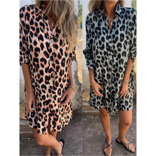 Shirt dress for women in trendy leopard design with comfortable cut Amarae