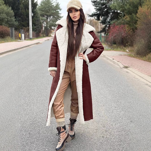 Ladies Long Fleece Coat with Turn-Down Collar Amarae