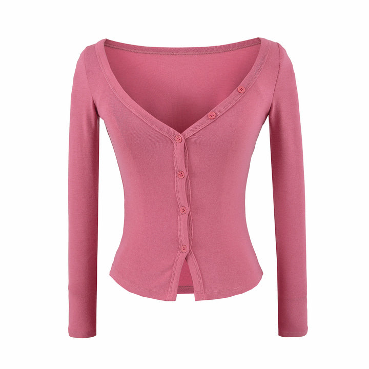 Ladies two-piece knit set with integrated high neck vest and asymmetric button cardigan Amarae