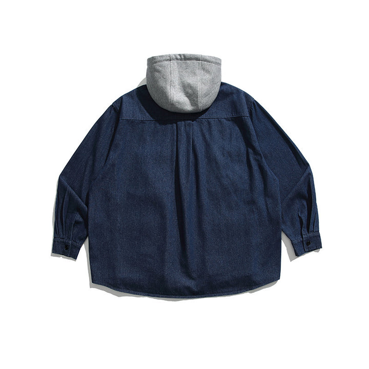 Unisex Boxy Jeans Overshirt Jacket with Attached Hood and Multifunction Pockets Amarae