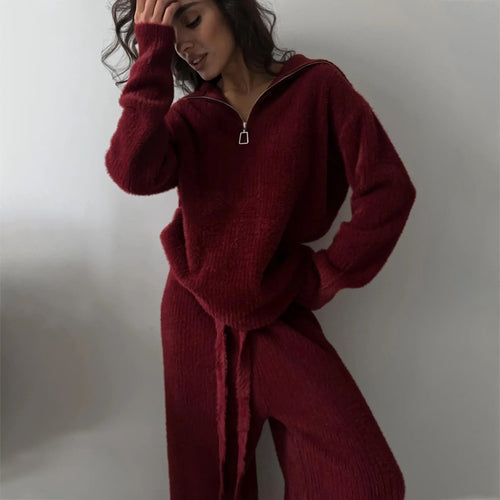 Casual knit loungewear set for women with half-zip closure and relaxed fit Amarae