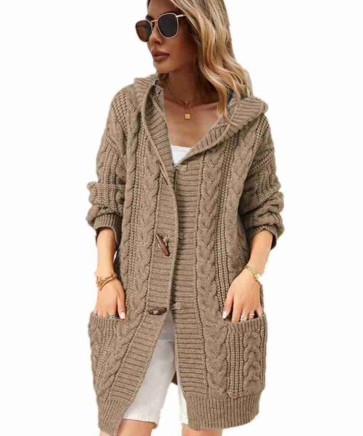 Gilet en tricot épais pour femmes avec capuche et poches pratiques Chic & Stil