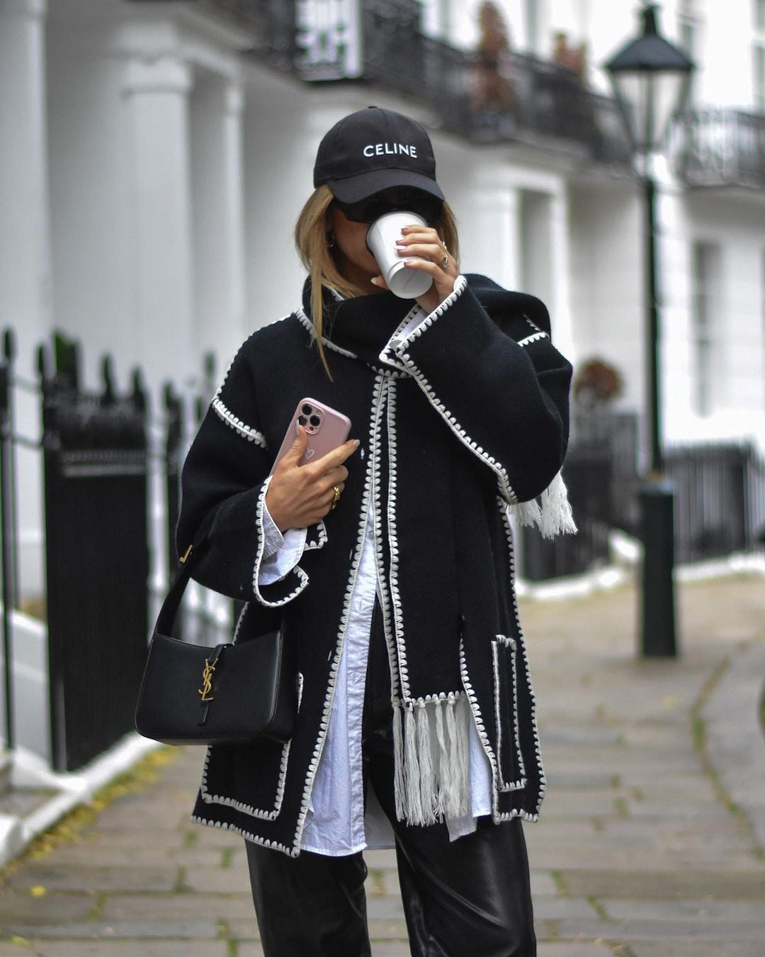 Ladies Cozy Fleece Jacket with Elegant Fringe and Lune London Button Detail
