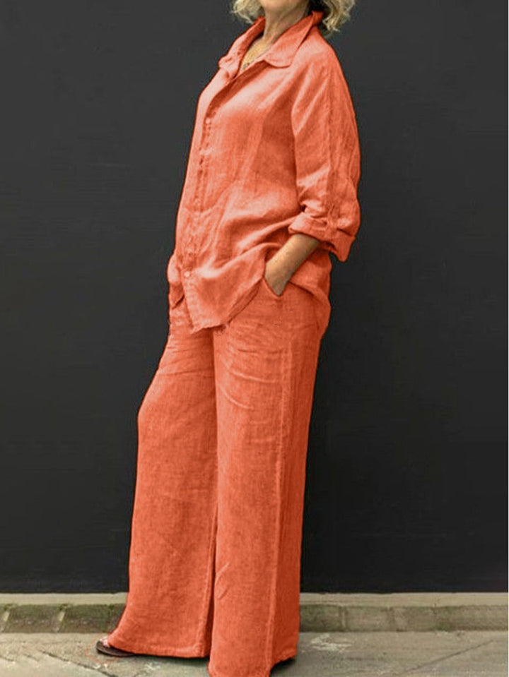 Women's Relaxed Linen Set with Oversized Shirt and Wide Palazzo Pants Amarae