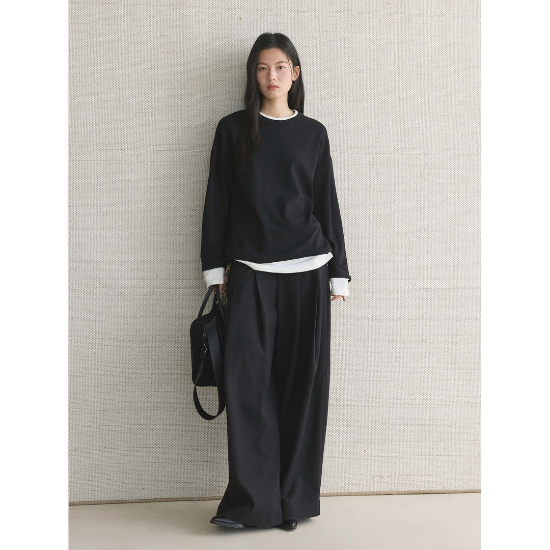 Women's Casual Layering Sweatshirt with Round Neck and Dropped Shoulder Amarae