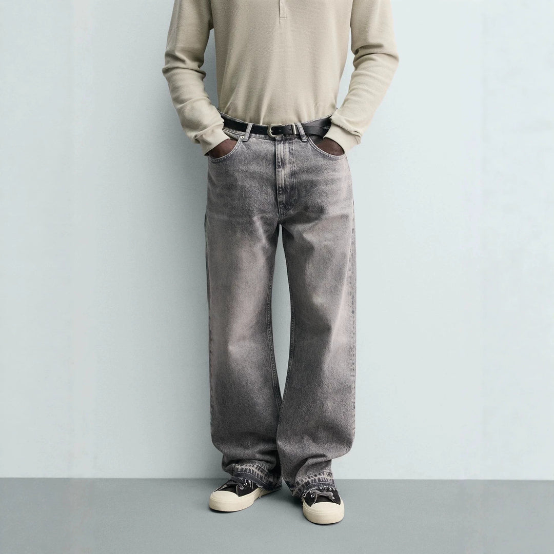 Men's straight-cut jeans with a high rise and vintage-washed effect Amarae