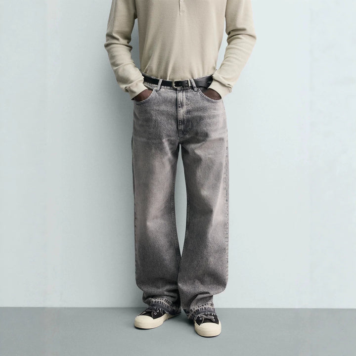 Men's straight-cut jeans with a high rise and vintage-washed effect Amarae