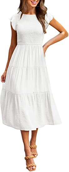 Maxi dress for women with elastic top and flared skirt Lune London
