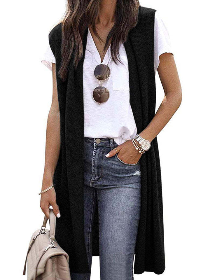 Women Open Cardigan with Casual Cut and Long Side Panels Lune London
